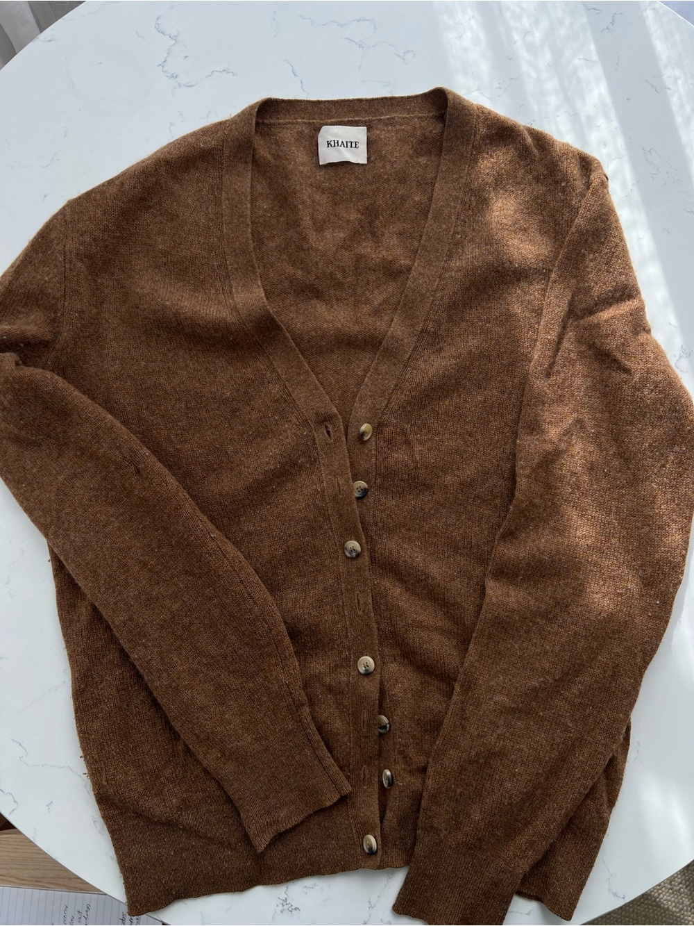 KHAITE Brown 100% cashmere Button-Front V-Neck Cardigan - Picture 2 of 5